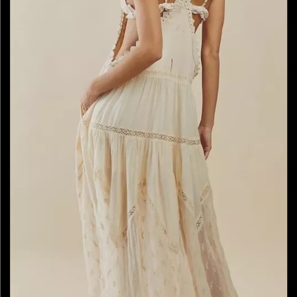 New Free People Trails End Lace Crochet Vintage Overalls Maxi Dress Skirtall XL - Picture 2 of 8
